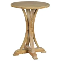 Accent & End Tables-Kirkland's Home Natural Wooden Arched Base Round Top Accent Table Tan