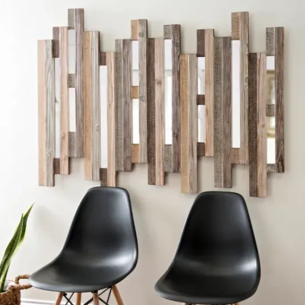 Wall Plaques-Kirkland's Home Natural Wooden Planks Mirrored Wall Plaque Tan