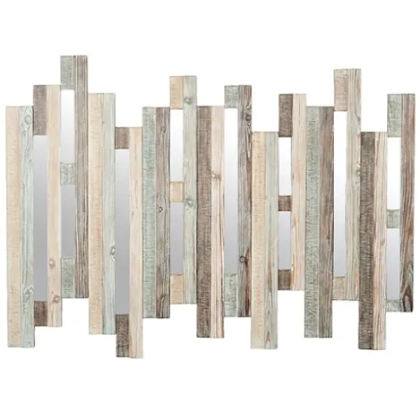 Wall Plaques-Kirkland's Home Natural Wooden Planks Mirrored Wall Plaque Tan