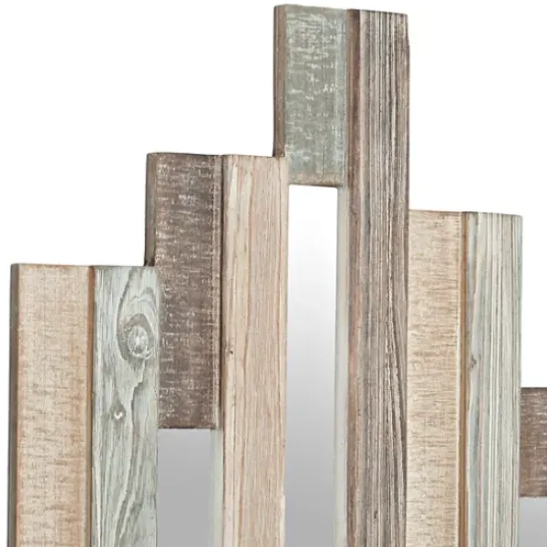Wall Plaques-Kirkland's Home Natural Wooden Planks Mirrored Wall Plaque Tan