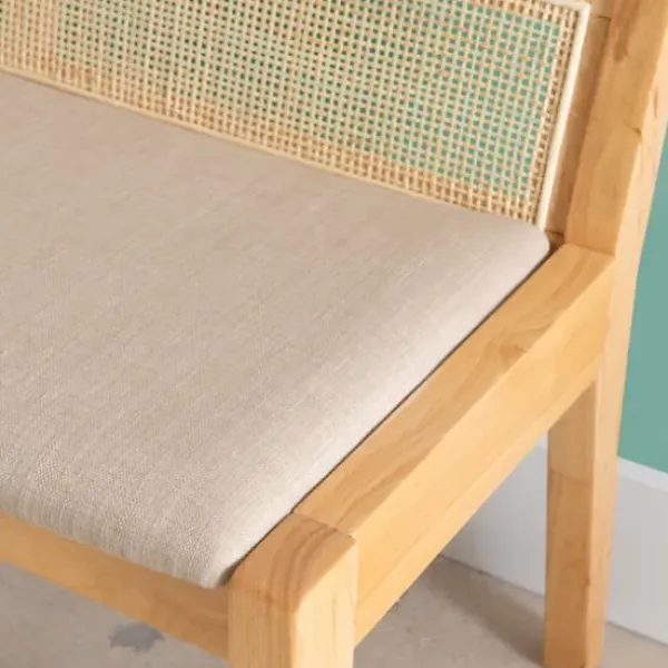 Entryway Furniture-Kirkland's Home Natural Woven Rat Back Minimalist Bench Tan