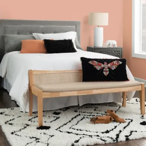 Entryway Furniture-Kirkland's Home Natural Woven Rat Back Minimalist Bench Tan