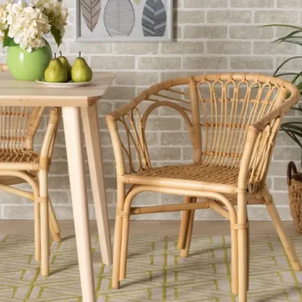 Dining Chairs-Kirkland's Home Natural Woven Rat Curved Back Dining Chair Tan