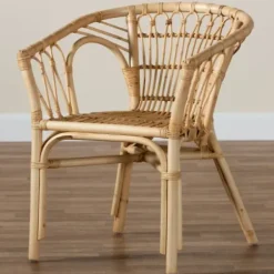 Dining Chairs-Kirkland's Home Natural Woven Rat Curved Back Dining Chair Tan