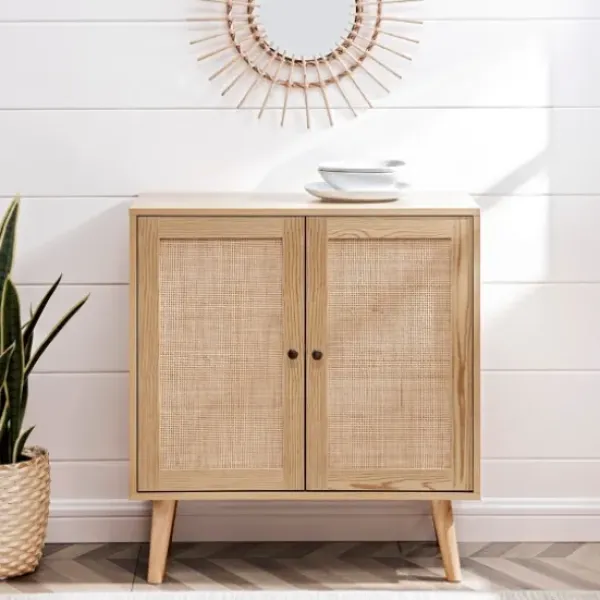 Cabinets & Sideboards-Kirkland's Home Natural Woven Rat Front Cabinet Tan