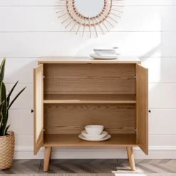 Cabinets & Sideboards-Kirkland's Home Natural Woven Rat Front Cabinet Tan