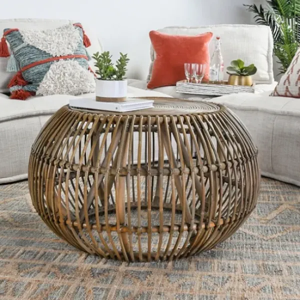 Coffee Tables-Kirkland's Home Natural Woven Rat Round Coffee Table Tan
