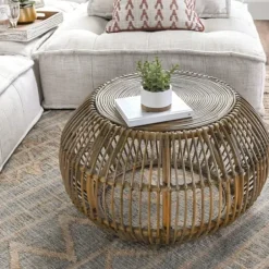Coffee Tables-Kirkland's Home Natural Woven Rat Round Coffee Table Tan