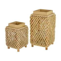 Lanterns-Kirkland's Home Natural Woven Rope And Wood Lanterns, Set Of 2 Tan
