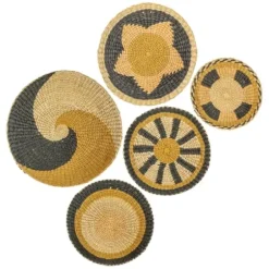 Wall Plaques-Kirkland's Home Natural Woven Seagrass 5-Pc. Wall Decoration Set Tan/Brown/Black