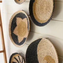 Wall Plaques-Kirkland's Home Natural Woven Seagrass 5-Pc. Wall Decoration Set Tan/Brown/Black