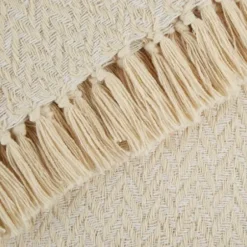 Blankets & Throws-Kirkland's Home Natural Woven Zig Zag Throw Ivory