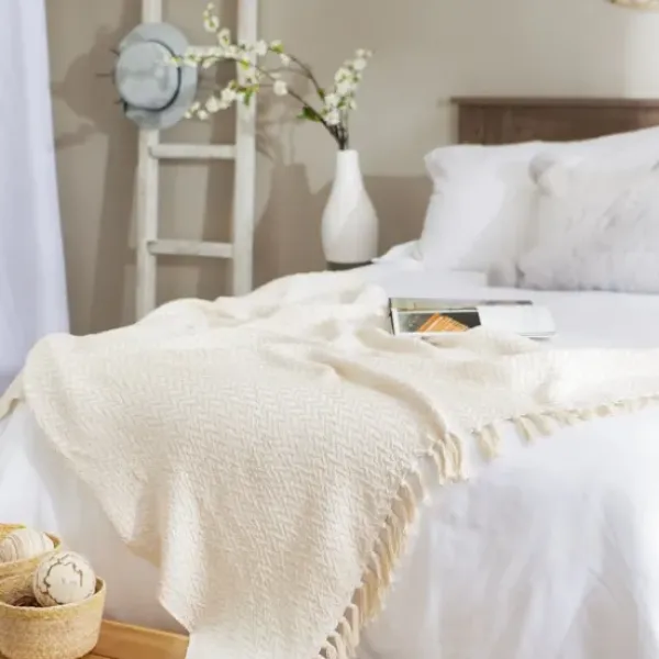 Blankets & Throws-Kirkland's Home Natural Woven Zig Zag Throw Ivory
