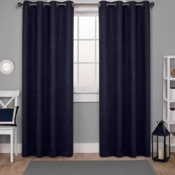 Curtains & Drapes-Kirkland's Home Navy & White Stripe Cafe Curtain Panel Set, 24 In. Blue