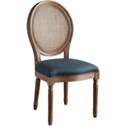 Dining Chairs-Kirkland's Home Navy And Brown Cane Oval Back Dining Chair Blue
