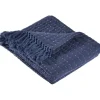 Blankets & Throws-Kirkland's Home Navy And Cream Stitch Fringe Throw Blue
