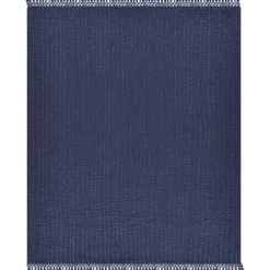 Blankets & Throws-Kirkland's Home Navy And Cream Stitch Fringe Throw Blue