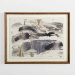 Framed Art-Kirkland's Home Navy And Gold Streaks Framed Art Print White/Blue/Gold