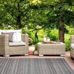 Outdoor Rugs-Kirkland's Home Navy And Gray Botanical Outdoor Area Rug, 6X9 Blue/Gray
