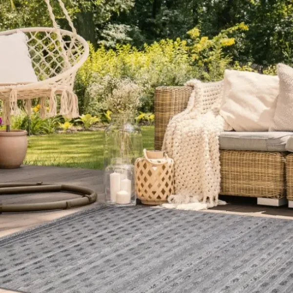Outdoor Rugs-Kirkland's Home Navy And Gray Botanical Outdoor Area Rug, 6X9 Blue/Gray
