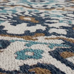 Outdoor Rugs-Kirkland's Home Navy And Green Floral Vine Outdoor Area Rug, 3X5 Blue/Green