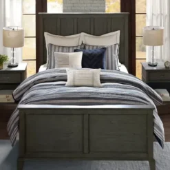 Comforters-Kirkland's Home Navy And Ivory Stripe 9-Pc. King Comforter Set Blue/White
