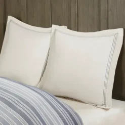 Comforters-Kirkland's Home Navy And Ivory Stripe 9-Pc. King Comforter Set Blue/White