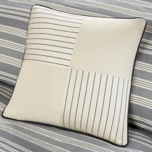 Comforters-Kirkland's Home Navy And Ivory Stripe 9-Pc. King Comforter Set Blue/White