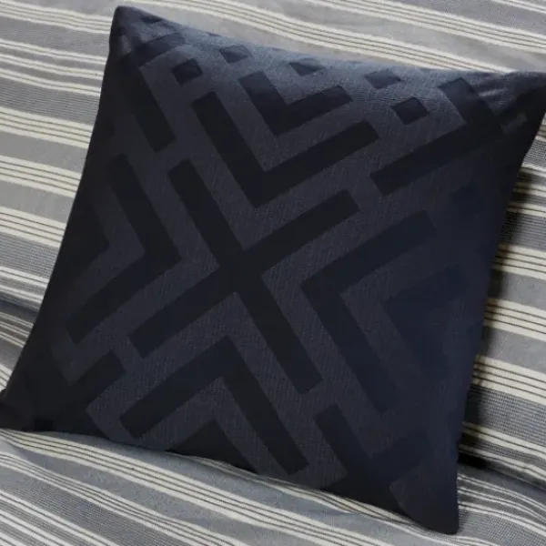 Comforters-Kirkland's Home Navy And Ivory Stripe 9-Pc. King Comforter Set Blue/White