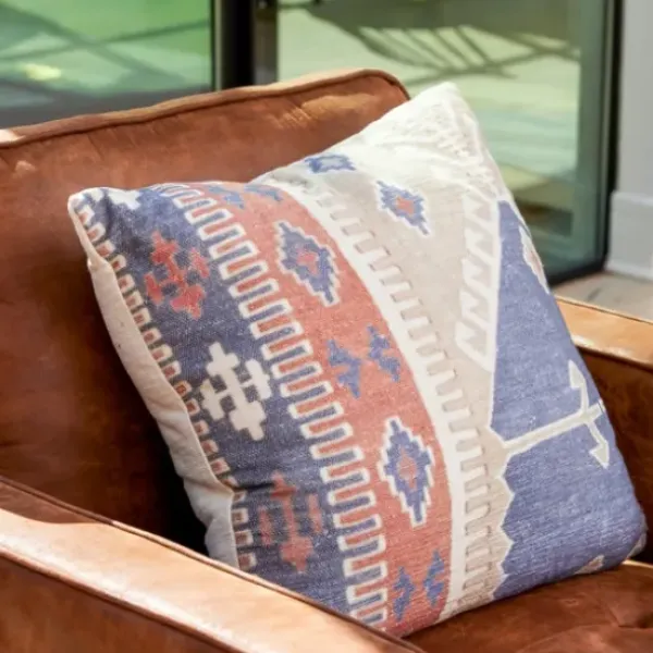 Pillows-Kirkland's Home Navy And Rust Vintage Bahiti Throw Pillow Blue/Ivory/Orange