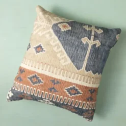 Pillows-Kirkland's Home Navy And Rust Vintage Bahiti Throw Pillow Blue/Ivory/Orange