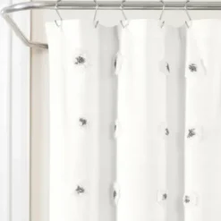 Shower Curtains-Kirkland's Home Navy And White Button Accent Linen Shower Curtain Blue