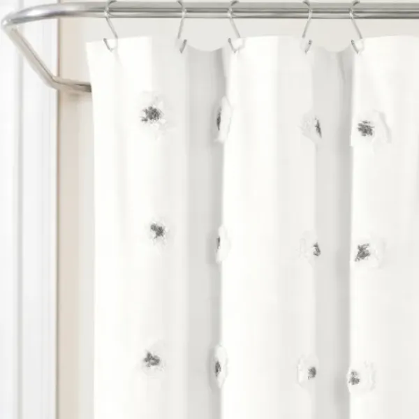 Shower Curtains-Kirkland's Home Navy And White Button Accent Linen Shower Curtain Blue