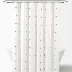Shower Curtains-Kirkland's Home Navy And White Button Accent Linen Shower Curtain Blue