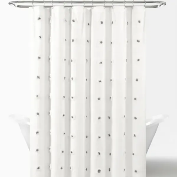 Shower Curtains-Kirkland's Home Navy And White Button Accent Linen Shower Curtain Blue