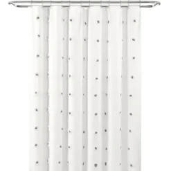 Shower Curtains-Kirkland's Home Navy And White Button Accent Linen Shower Curtain Blue