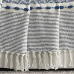 Blankets & Throws-Kirkland's Home Navy And White Herringbone Stripe Throw Blue/White