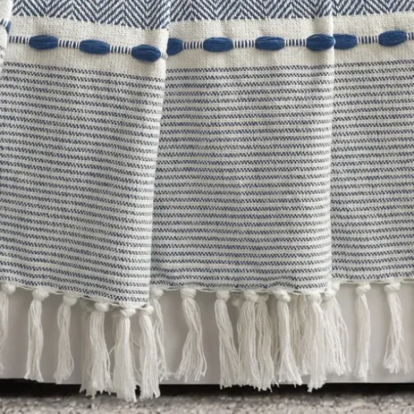 Blankets & Throws-Kirkland's Home Navy And White Herringbone Stripe Throw Blue/White