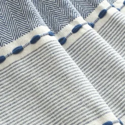 Blankets & Throws-Kirkland's Home Navy And White Herringbone Stripe Throw Blue/White