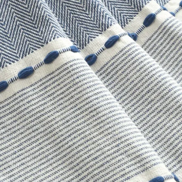 Blankets & Throws-Kirkland's Home Navy And White Herringbone Stripe Throw Blue/White