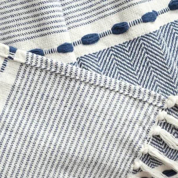 Blankets & Throws-Kirkland's Home Navy And White Herringbone Stripe Throw Blue/White