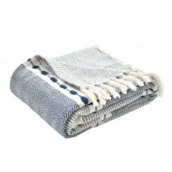 Blankets & Throws-Kirkland's Home Navy And White Herringbone Stripe Throw Blue/White