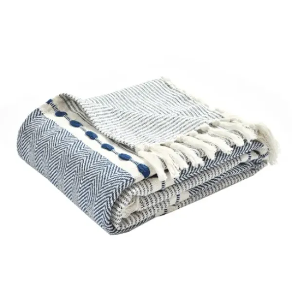 Blankets & Throws-Kirkland's Home Navy And White Herringbone Stripe Throw Blue/White