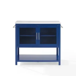 Kitchen Islands & Bar Carts-Kirkland's Home Navy And White Marble Top Kitchen Island Blue