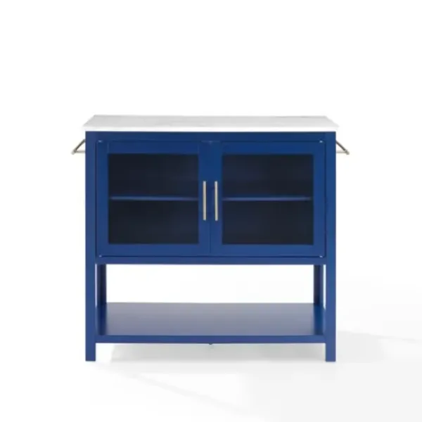 Kitchen Islands & Bar Carts-Kirkland's Home Navy And White Marble Top Kitchen Island Blue