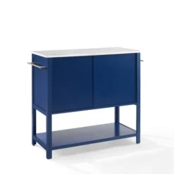 Kitchen Islands & Bar Carts-Kirkland's Home Navy And White Marble Top Kitchen Island Blue