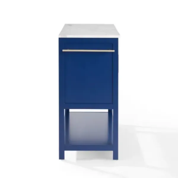 Kitchen Islands & Bar Carts-Kirkland's Home Navy And White Marble Top Kitchen Island Blue