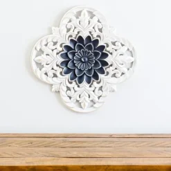 Wall Plaques-Kirkland's Home Navy And White Medallion Carved Plaque Blue