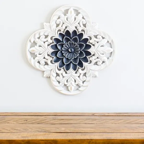 Wall Plaques-Kirkland's Home Navy And White Medallion Carved Plaque Blue