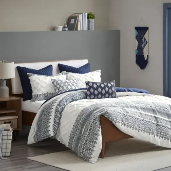 Duvets-Kirkland's Home Navy And White 3-Pc. California King Duvet Set Blue/White
